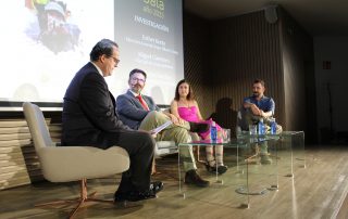 Mesa de Investigación de la Gala de Fundación Artemisan 2023, con Esther Corta, Miguel Carretero y Carlos Sánchez