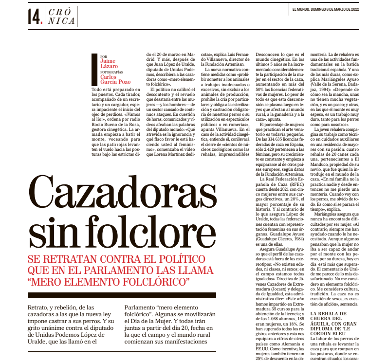 Cazadoras sin folclore, II Premio de Periodismo Mundo Rural