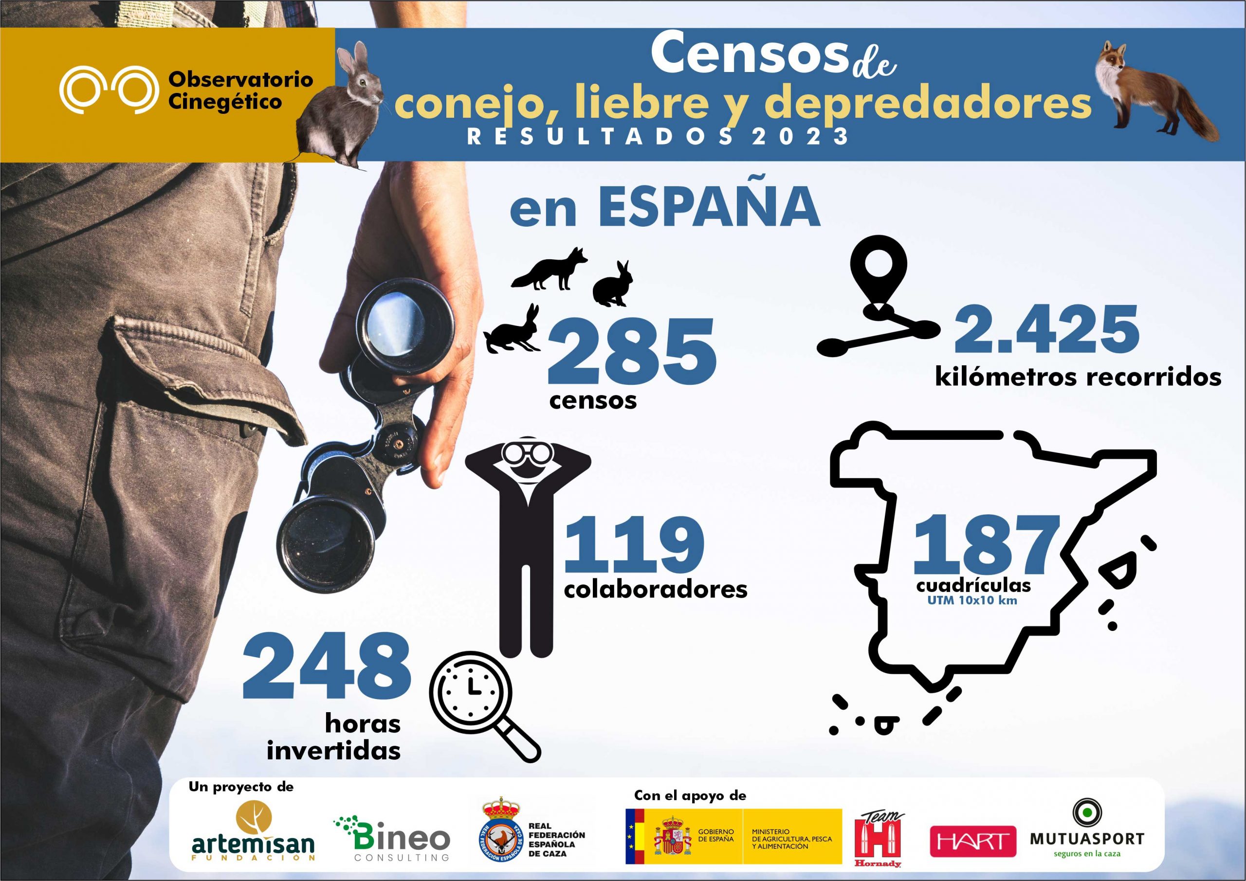 Censos de conejos, liebres y depredadores 2023 del Observatorio Cinegético