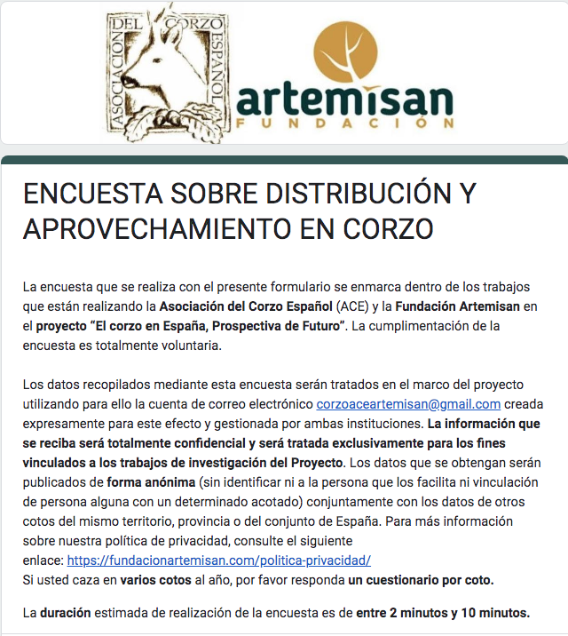 Encuesta distribución y aprovechamiento de corzo